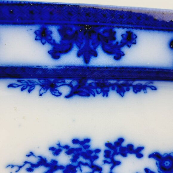 Stunning Antique Davenport Amoy Flow Blue 13" Platter Asian Design, c.1840s - Picture 8 of 15